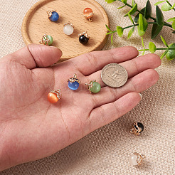 10色のキャットアイグラスチャーム5個  真鍮のパーツと  ラウンド  ミックスカラー  14~15x12~13mm  穴：2mm  2個/カラー&nbsp;CE-FW0001-01