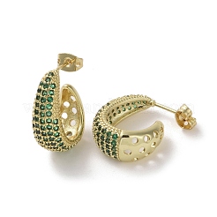真鍮製マイクロパヴェキュービックジルコニアスタッドピアス  ハーフフープイヤリング  シーグリーン  20x18mm&nbsp;EJEW-H308-10G-04