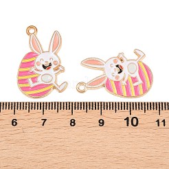 合金ペンダント  エナメル  ウサギのチャーム付きイースターエッグ  ライトゴールド  オレンジ  27x18x1mm  穴：1.8mm&nbsp;ENAM-D317-01G-07