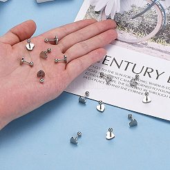 変色しにくい201ステンレススチール製バーベル軟骨ピアス  スクリューバックイヤリング  304ステンレスピン付き  ハート  ステンレス鋼色  8x8x2mm  ピン：1mm&nbsp;EJEW-R147-41