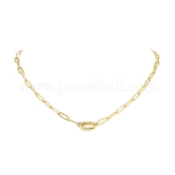 女性用、スプリングゲートリング付き4mm真鍮製ペーパークリップチェーンネックレス  ゴールドカラー  17.80インチ（45.2cm）&nbsp;NJEW-JN06539