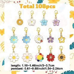 14本合金エナメルペンダントデコレーション  花  合金製カニカン付き  ミックスカラー  30~37mm&nbsp;HJEW-YW00371