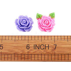 不透明な樹脂カボション  バラと葉のある花  ミックスカラー  19x8mm  200個/箱&nbsp;CRES-PJ0001-01