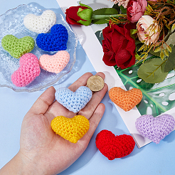 10個 10色 ハート ハンドメイド かぎ針編み コットン オーナメント アクセサリー  diyの裁縫工芸品の装飾用  ミックスカラー  41x54x22.5mm  1pc /カラー&nbsp;AJEW-DC0003-30