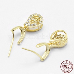 925スターリングシルバーペンダントベイル  アイスピック＆ピンチベイル  キュービックジルコニア付き  ティアドロップ  18KGP本金メッキ  8x5.5x4mm  穴：2x4mmと1mm  ピン：0.5mm&nbsp;STER-E050-50G