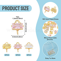 24Pcs 3 Colors Brass Pave Cubic Zirconia Rectangle Connector Charms&nbsp;KK-TA0009-18