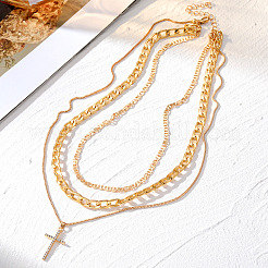 Alloy Crystal Crystal Rhinestone Cross Pendant 3-
Layer Necklaces for Women&nbsp;FS-WG64AC3-01