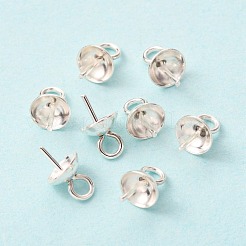 304ステンレススチールカップパールペグベイルピンペンダント  片穴パーツ用  銀  8x5mm  穴：1.8mm  ピン：0.8mm&nbsp;STAS-K210-09A-S