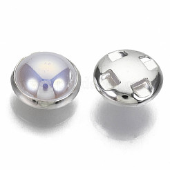 ABSプラスチックパール調縫い付け用ボタン  ABカラー  真鍮パーツ  ラベンダー  銀色のメッキ  10~10.5x6~6.5mm  穴：1mm&nbsp;BUTT-S005-10mm-01S