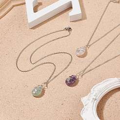 Teardrop Copper Wire Wrapped Natural Gemstone Pendants Necklace&nbsp;NJEW-JN03927