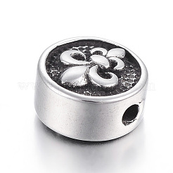 304ステンレススチールビーズ  フルール·ド·リスとフラットラウンド  アンティークシルバー  10x6mm  穴：2mm&nbsp;STAS-E425-013AS