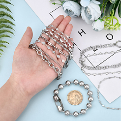 12Pcs 12 Style 304 Stainless Steel Chain Bracelets&nbsp;BJEW-DC0001-02