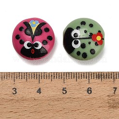 不透明アクリルプリントビーズ  てんとう虫模様のフラットラウンドい形  ミックスカラー  17x10mm  穴：2.5mm&nbsp;AC-CBA6BCC-02