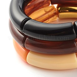分厚いアクリル＆ccbプラスチックカーブチューブビーズストレッチブレスレットセット女性用  ミックスカラー  内径：2-1/8インチ（5.3cm）  3個/セット&nbsp;BJEW-JB07318