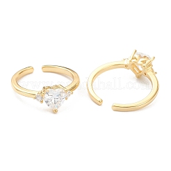 Adjustable Brass Micro Pave Clear Cubic Zirconia Cuff Rings&nbsp;RJEW-J074-08G