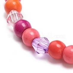 Synthetic Turquoise(Dyed) & Acrylic Beaded Stretch Bracelet with Alloy Charm for Women&nbsp;BJEW-JB08627-02
