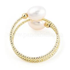 Natural Pearl Beaded Wrapped Cuff Ring&nbsp;RJEW-T026-04G