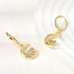 Moon Brass Micro Pave Clear Cubic Zirconia Hoop Earrings&nbsp;EJEW-Z162-01G