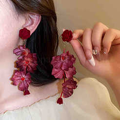 Flower Alloy Cloth Dangle Stud Earrings&nbsp;FS-WG9CF75-01