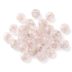 透明ガラスビーズ26個  アルファベットa〜zのフラットラウンド  ピンク  8x7.5x6.5mm  穴：1.5mm&nbsp;GLAA-Q001-08A