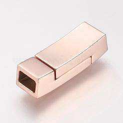 304ステンレススチール製マグネット留め具、接着端付き  長方形  ローズゴールド  24x8x6mm  穴：3mm&nbsp;STAS-I011-17-RG