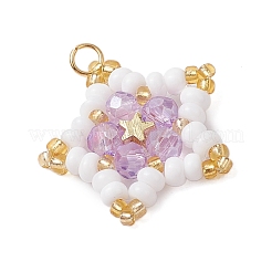 ガラスシードビーズの星型ペンダント  304ステンレススチール製丸カン付き  ライラック  21.5x22x4.5mm  穴：3mm&nbsp;PALLOY-MZ00541-05