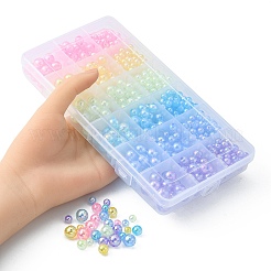 18 スタイル透明レインボー虹色アクリルビーズメッキ  ラウンド  ミックスカラー  6~10mm  穴：1.8~2mm  654個/箱&nbsp;MACR-YW0002-09