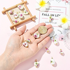 15個 3スタイルのプリントハンドメイド磁器ペンダント  鉄パーツ  ホワイト  19~20mm  穴：2~3mm  5個/スタイル&nbsp;PALLOY-YW00194