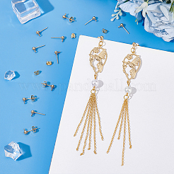 304ステンレススチールスタッドピアス金具50個  カン付き  ラウンド  304ステンレススチール製イヤーナット50個  ゴールドカラー  6~15x4.5~7x3~4mm  穴：0.8~1.7mm  ピン：0.8mm&nbsp;STAS-UN0059-19