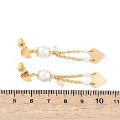 Brass ABS Plastic Pearl Dangle Stud Earrings&nbsp;EJEW-U040-16G