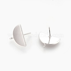 真鍮製スタッドピアスパーツ  ループと平板付き  ニッケルフリー  半円  プラチナメッキ  12x16x3mm  穴：1.8mm  ピン：0.8mm&nbsp;KK-P160-06P-NF
