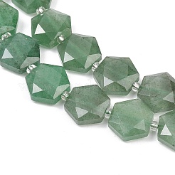 天然石グリーンアベンチュリンビーズ連売り  シードビーズで  ファセット六角形カット  六角  12x13~13.5x5.5~6mm  穴：1.2mm  約28個/連  15.55インチ（39.5cm）&nbsp;G-G144-A04-01A