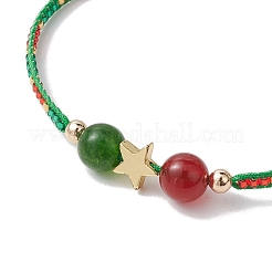 3Pcs 3 Styles Christmas 8mm Round Dyed Natural Malaysia Jade & Natural Carnelian & Glass Seed Beads Braided Bead Bracelets&nbsp;BJEW-MZ00070