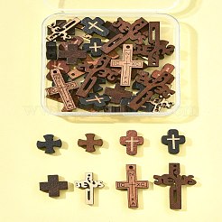 40個 8スタイル 天然木ペンダント&ビーズセット  染め  クロス  ミックスカラー  13~30x13~17x4~5mm  穴：1.2~1.8mm  5個/スタイル&nbsp;WOOD-FS0001-46