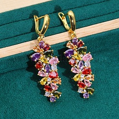 リーフ真鍮キュービックジルコニアペンダントネックレス＆フープピアス＆リングセット  ゴールドカラー  カラフル  450mm＆60mm＆18.9mm&nbsp;FS-WGD46EA-04