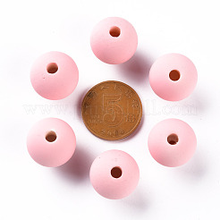 アクリルビーズ  ラバー加工スタイル  片穴  ラウンド  ピンク  16mm  穴：3.5mm&nbsp;OACR-S039-05-26