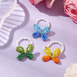 3個 3色 バタフライガラスシードビーズストレッチ指輪 女性用  真鍮のビーズで  ミックスカラー  内径：17mm  1pc /カラー&nbsp;RJEW-TA00150