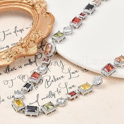 Brass Colorful Cubic Zirconia Cup Chain Oval & Rectangle Necklaces for Women&nbsp;NJEW-M079-05P