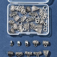 40個 10スタイル チベットスタイル合金 & CCB プラスチックチューブベイル  ループベイル  混合図形  アンティークシルバー  6.5~15x6~14x2~7.5mm  穴：1.5~2.5mm  内径：3~5mm  4個/スタイル&nbsp;FIND-FS0002-41