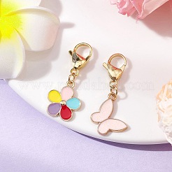 蝶と花の合金エナメルペンダント装飾  304ステンレススチール製カニカン留め具、バッグ飾り用チャーム  ミックスカラー  34~35mm  2個/セット&nbsp;HJEW-JM02362