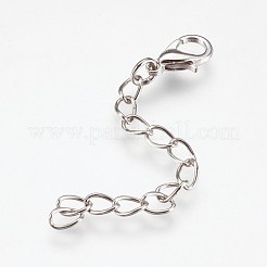 鉄アジャスターチェーン  合金製カニカン付き  ラックめっき  プラチナ  60~68x3.5mm  クラスプ：12x7x3mm&nbsp;PALLOY-F206-02P