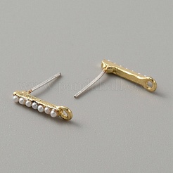 合金スタンドピアス  イミテーションパールビーズ＆水平ループ付き  長方形  ゴールドカラー  14.5x3.5mm  穴：1.4mm  ピン：0.8mm&nbsp;FIND-TAC0005-40G