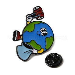 地球保護をテーマにしたエナメルピン  バックパックや衣類用の黒色合金製ラペルピンバック  地球のマスコットの清掃  ドジャーブルー  27x29.5mm&nbsp;FIND-E050-04B-EB