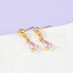 Brass Micro Pave Cubic Zirconia Dangle Stud Earrings&nbsp;EJEW-Z115-05G