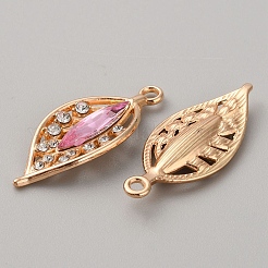 Kc金メッキ合金ペンダント  アクリルとクリスタルのラインストーン  リーフチャーム  ピンク  31x13x4mm  穴：2mm&nbsp;FIND-TAC0025-01KCG-08