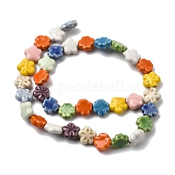 手作り陶器ビーズ連売り  花  光沢釉の磁器  ミックスカラー  11~12x11~12.5x4.5~5mm  穴：1.6mm  約35個/連  15.43''（39.2センチメートル）&nbsp;PORC-K010-04