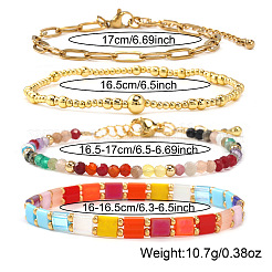 Colorful Glass Gemstone Brass Beaded Stretch Bracelet Sets&nbsp;TV5355