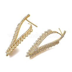 Brass Micro Pave Clear Cubic Zirconia Triangle Stud Earrings&nbsp;EJEW-P322-07G