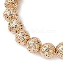 Electroplated Natural Lava Rock Round Beads Stretch Bracelets for Women Men&nbsp;BJEW-JB11982-01