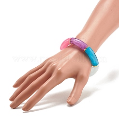 アクリルチューブビーズストレッチブレスレット  真鍮のビーズで  カラフル  内径：2-1/8インチ（5.5cm）&nbsp;BJEW-JB07766